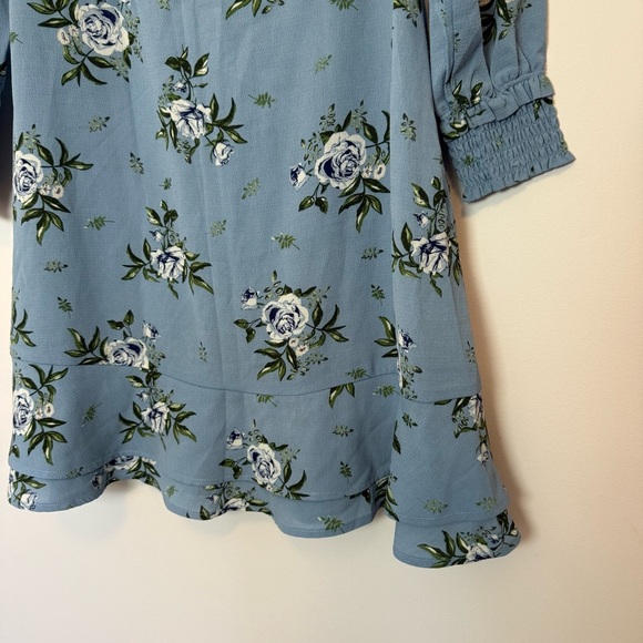 H&M Floral Blue Off-Shoulder Minidress with Long Sleeves Size 14 - Picture 4 of 7